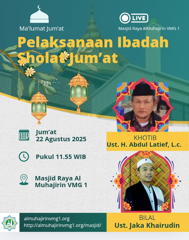 Jadwal Khotib, Imam dan Bilal Jumat 22 Agustus 2025